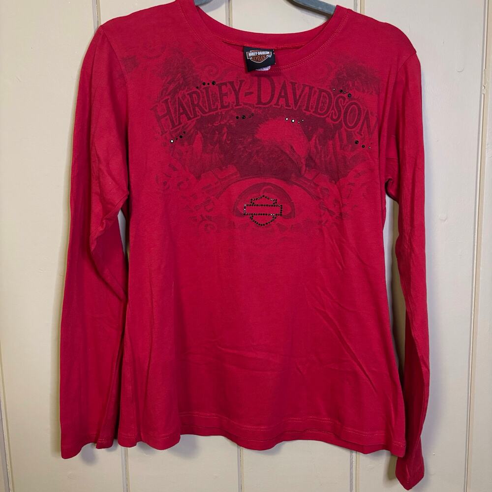 Harley-Davidson Y2K Red long sleeve bedazzled shirt XL Duluth Minnesota - Picture 2 of 4
